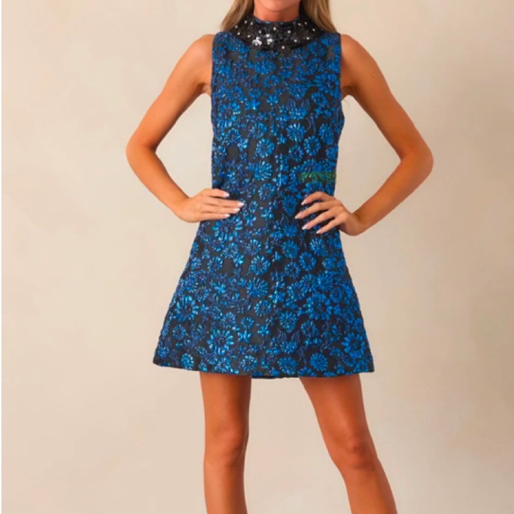 Elegant Blue Floral Women's Dress